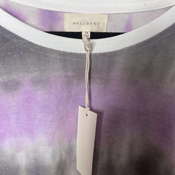 MELLODAY Tie Dye Tunic Sweatshirt In Purple Combo NWT - Picture 5 of 6